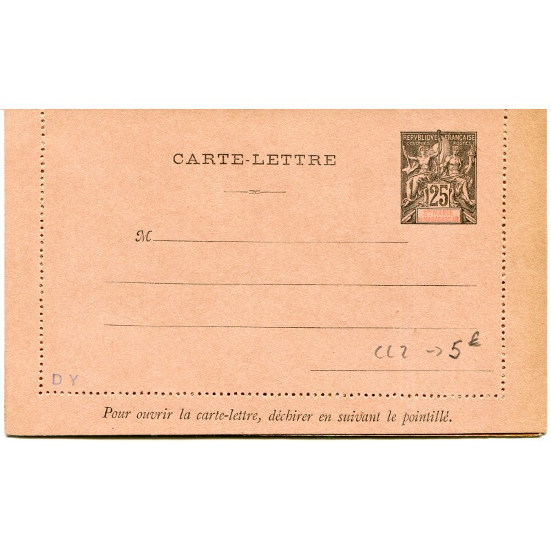 Ste Marie de Madagascar type groupe 25c entier postal carte lettre